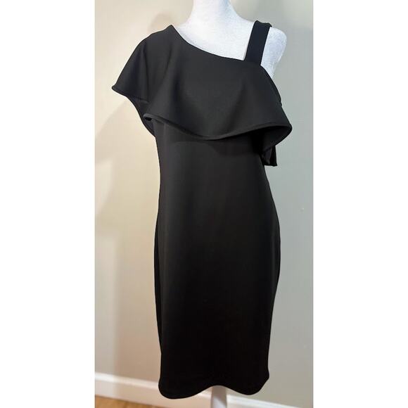 Calvin Klein Little Black Dress One Shoulder Ruffle Size 14 - Picture 1 of 8